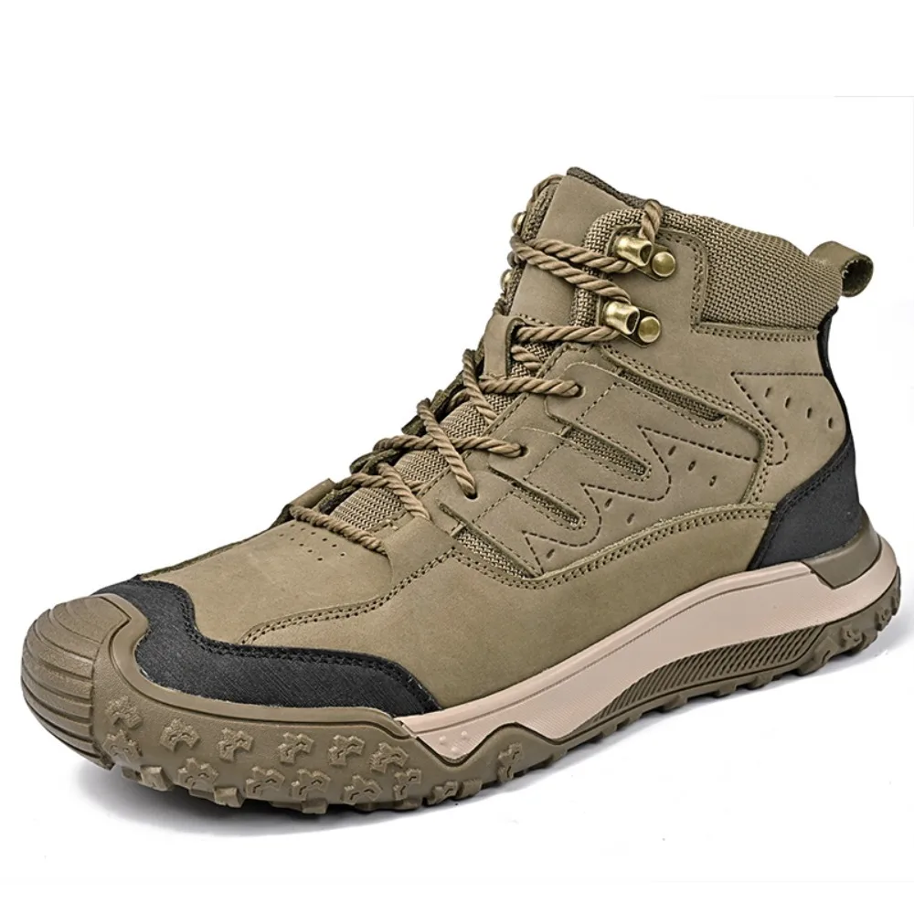 New 2026 Genuine Leather Casual Men Shoes Flat Design Outdoor Sneakers Comfy Antiskid Walking Ankle Boots Hiking Shoes