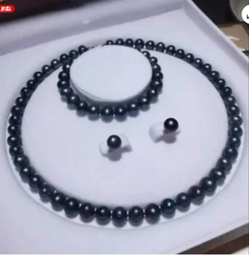 

HOT AAAA 9-10MM AKOYA BLACK PEARL NECKLACE BRACELET EARRING SET 14Kp