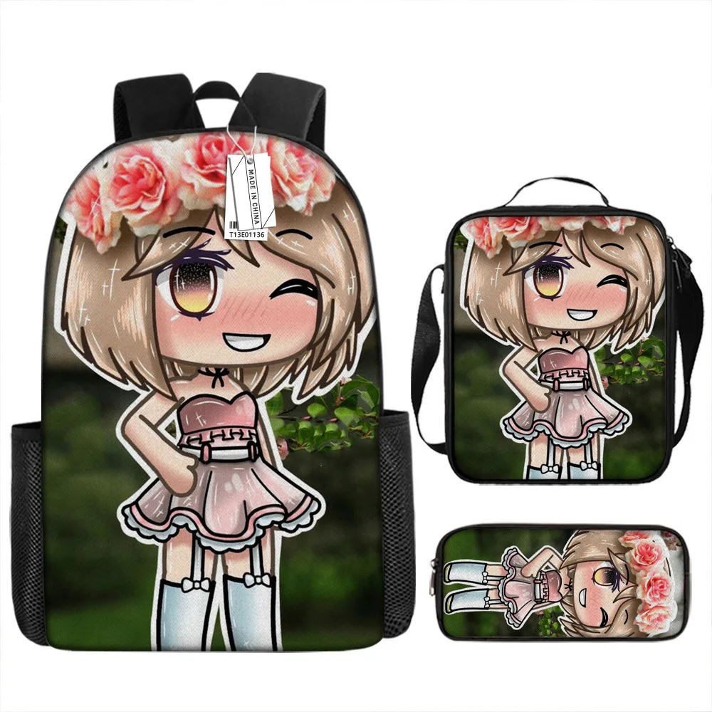 Trendy Popular Novelty Cool Gacha 3D Print 3pcs/Set Student School Bags Laptop Daypack Backpack Crossbody Lunch bag Pencil Case