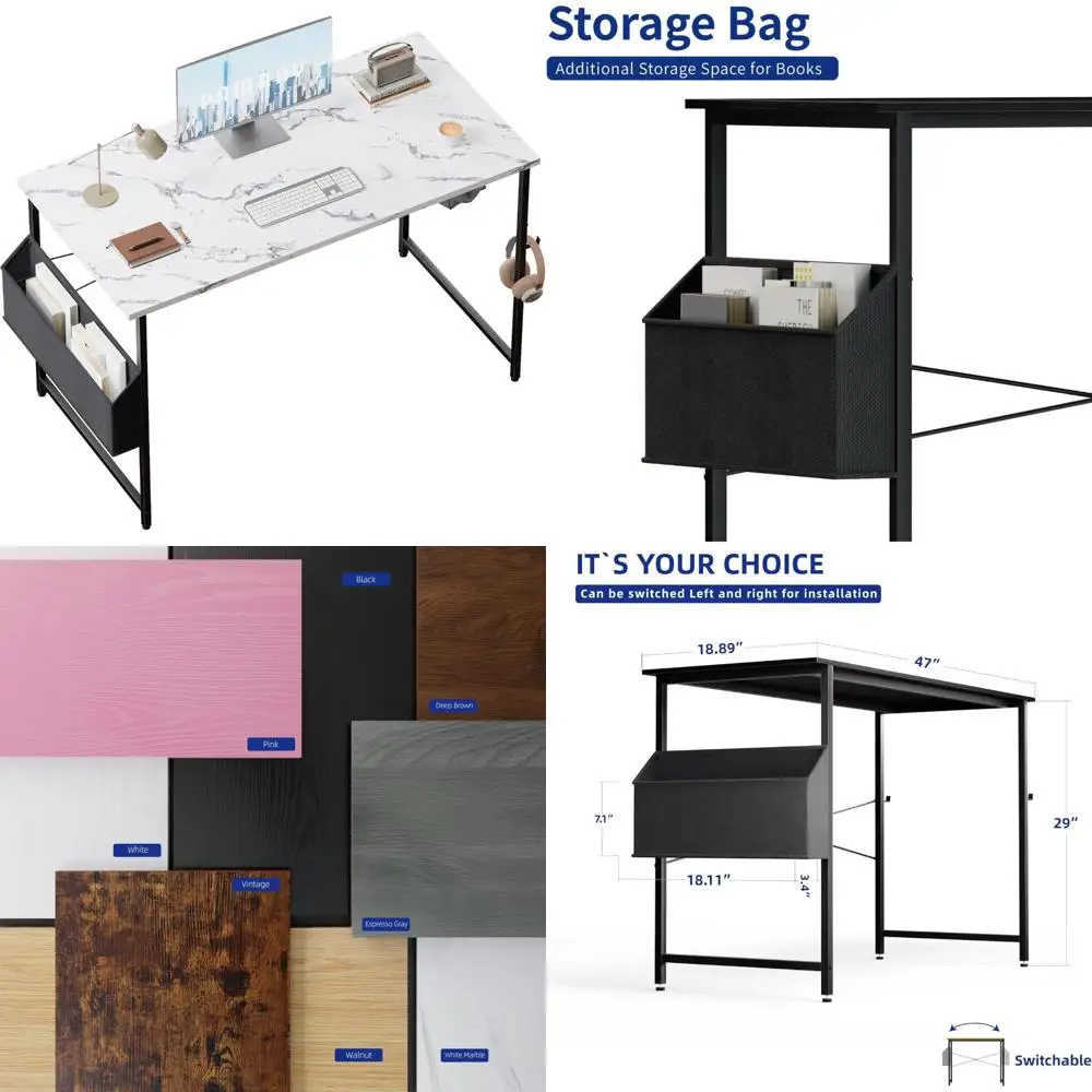 Compact 47 Inch Desk for Small Spaces with Storage, Home Office Workstation featuring Headphone Hook and Organizer for Space-Eff