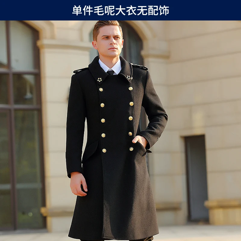 男性用woウールの一般的なコート,ミドル丈のコート,ダブルブレスト,黒
