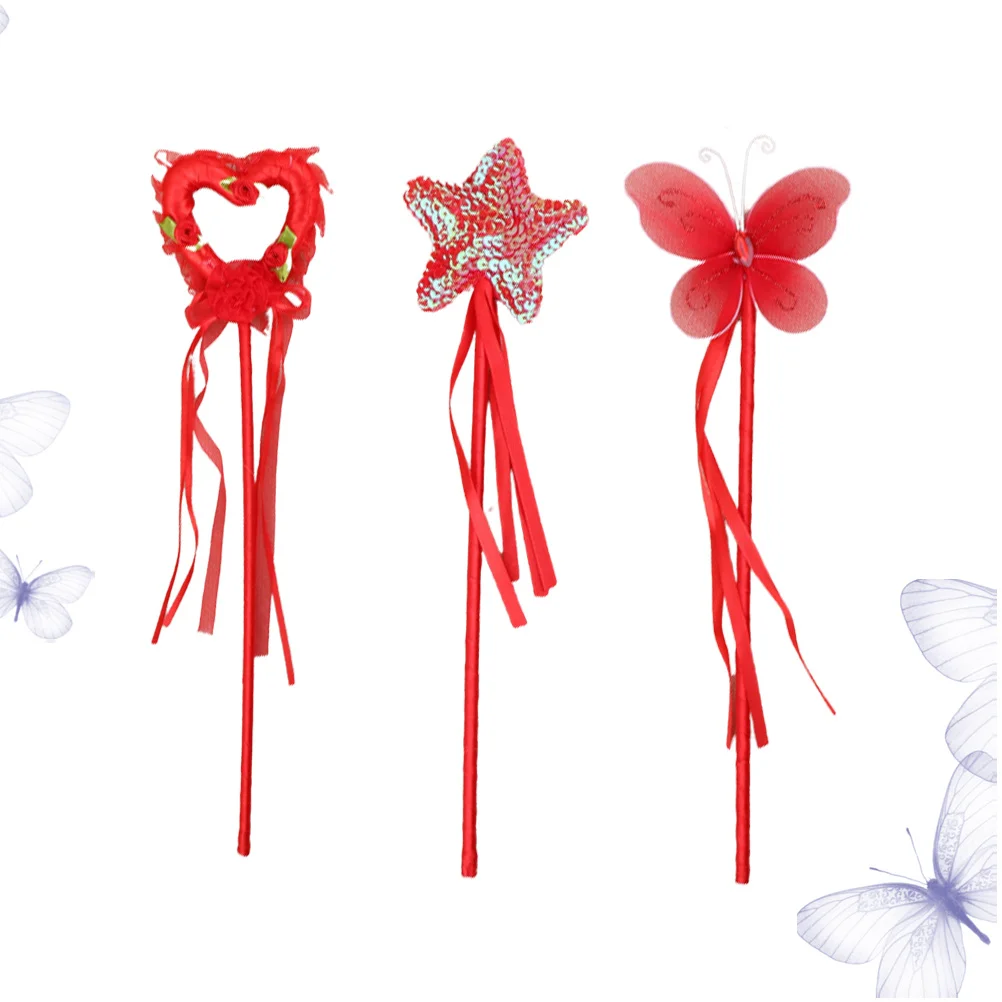3Pcs Fairy Sticks Pentagram Heart Pattern Material Safe for Kids Birthday Party Wands Magical Shine Stick Wands