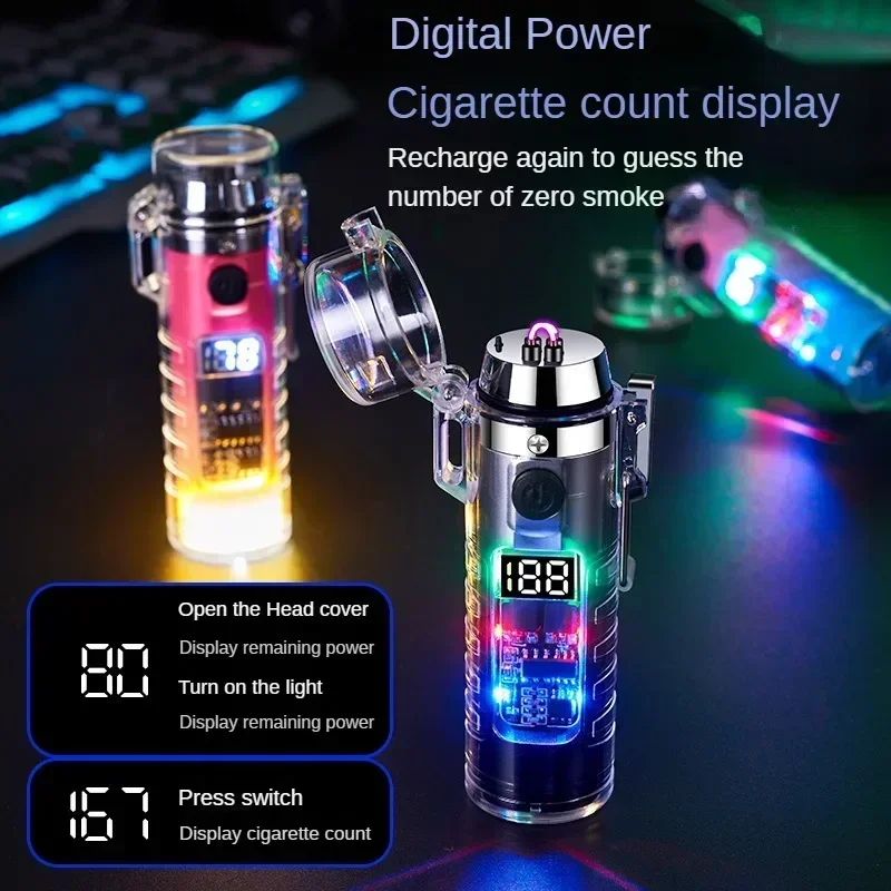 LED Luminous Cool Electric Arc Lighter Smoke Cigarette Lighter Windproof Smoking Accessory USB Plasma Recharge Lighters Men Gift