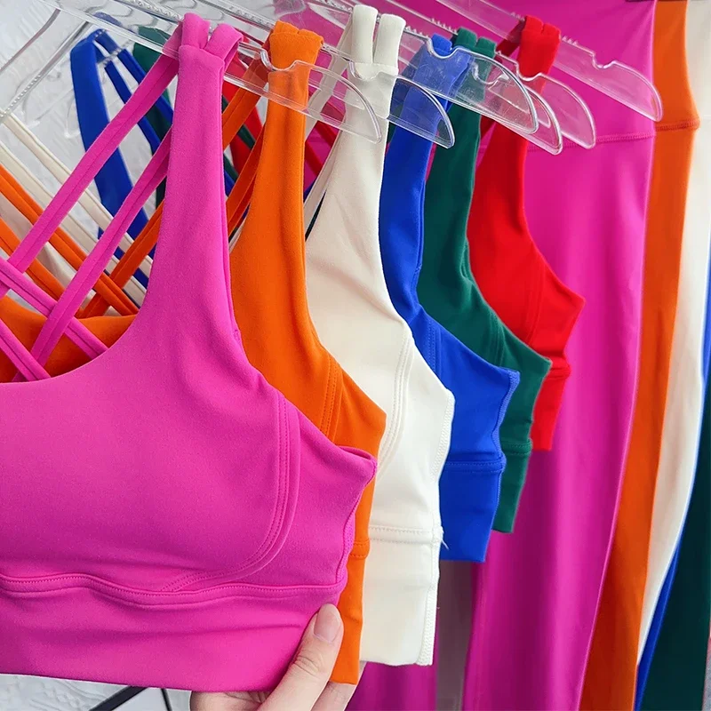 

New 2 Piece Yoga Set Breathable Fitness Suit Cross Back Yoga Tops Peach Butt Yoga Pants Pilates Running Fitness Suit️