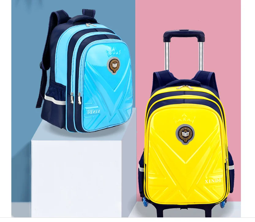 Sac à Dos d'École à Roulettes en PU 3D pour Enfant, Bagage à Roulettes, Valise de Voyage, Trolley, Cartable pour Garçon