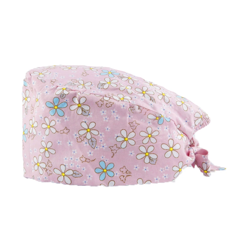 

Female's Cotton scrubs caps weat-absorbent Elastic Section pet grooming nursing work hats lab Flower print scrub hat Wholesale