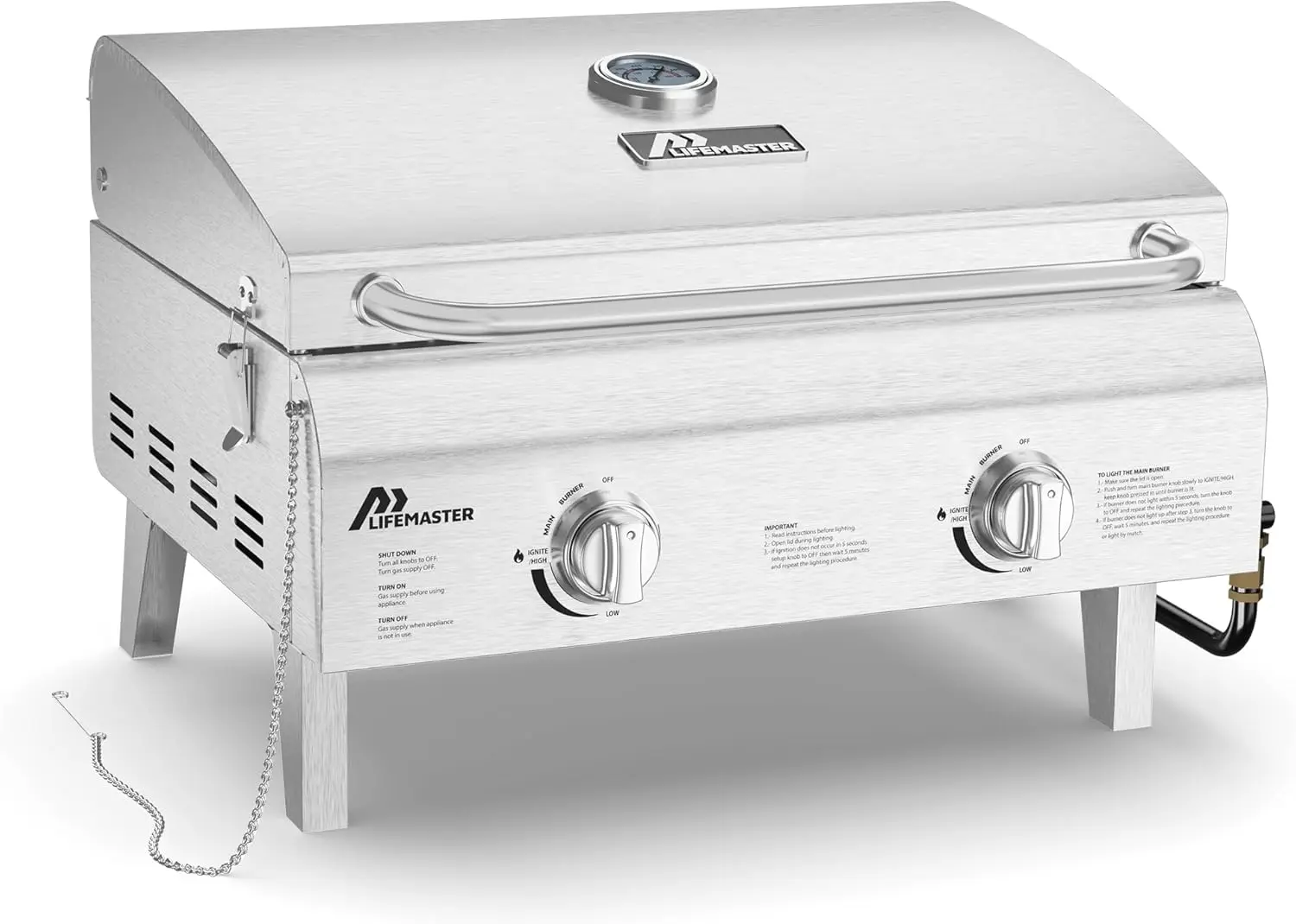 

Portable Stainless Steel Gas Grill - 2 Burners Easy Clean Tabletop BBQ Propane Gas Grill with Foldable Legs and Wind Proof Lid f