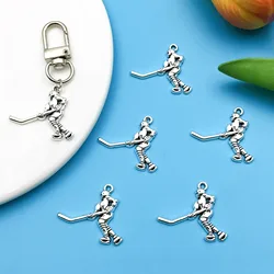 10/20pcs Antique Silvery Ice Hockey Athlete Charms Alloy Sports Pendants For DIY Jewelry Making Findings Craft Accessories