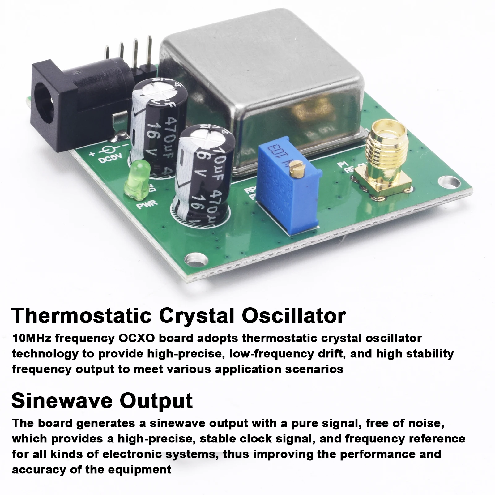 High Precise OCXO Board 10MHz Sinewave Output Thermostat Crystal Oscillator High Stability Thermostat Control Crystal Oscillator