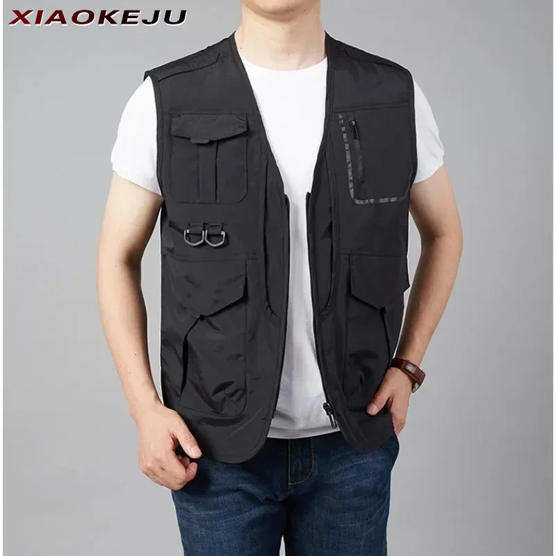 Tactical Hunting Vest Camping Waterproof Fishing Windbreaker Clothing Men's Leather Sleeveless Jacket Multi-pocket Man Jackets