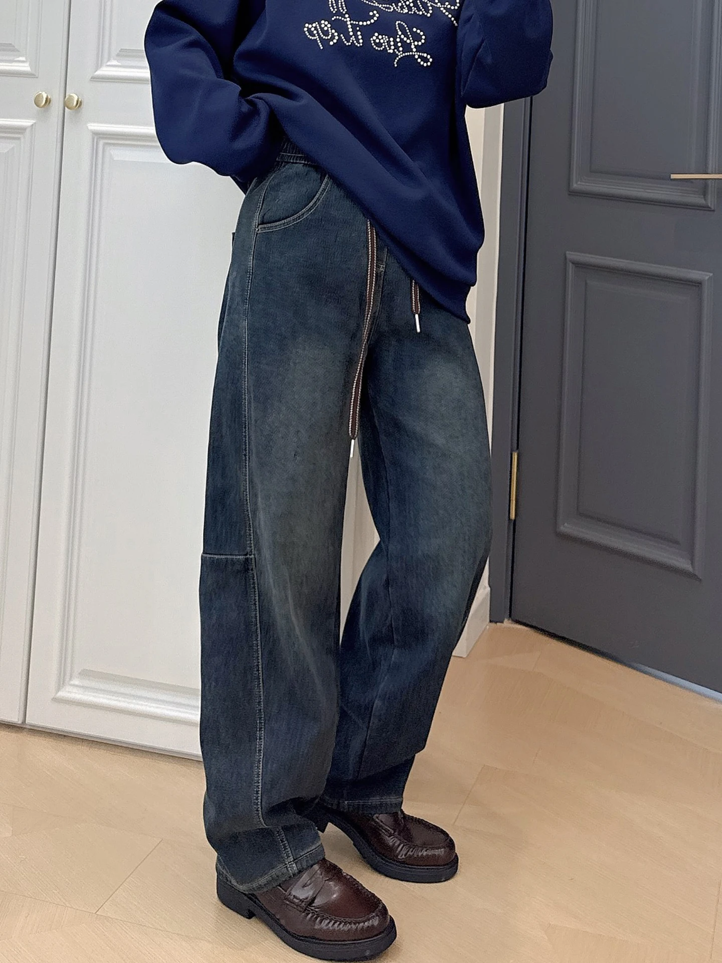 

Брюки American Sle Dad Knife больших размеров, женские осенне-зимние универсальные теплые повседневные джинсовые джинсы на подкладке с высокой талией, свободные...