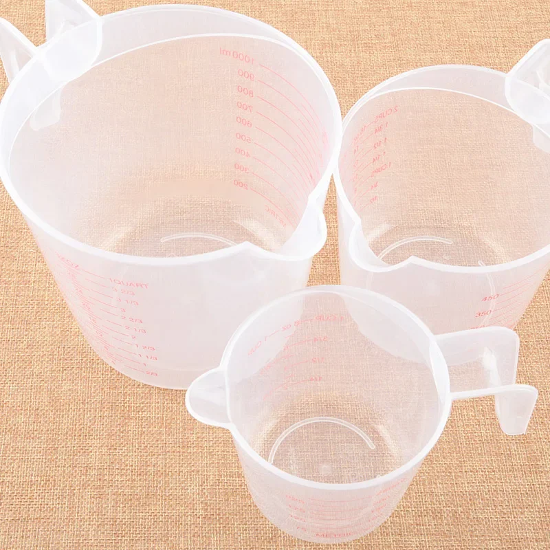 3PCS Plastic Measuring Cup 250/500/1000ml Clear Scale Show Transparent Mug +Handle Pour Spout 3sizes Measuring Device