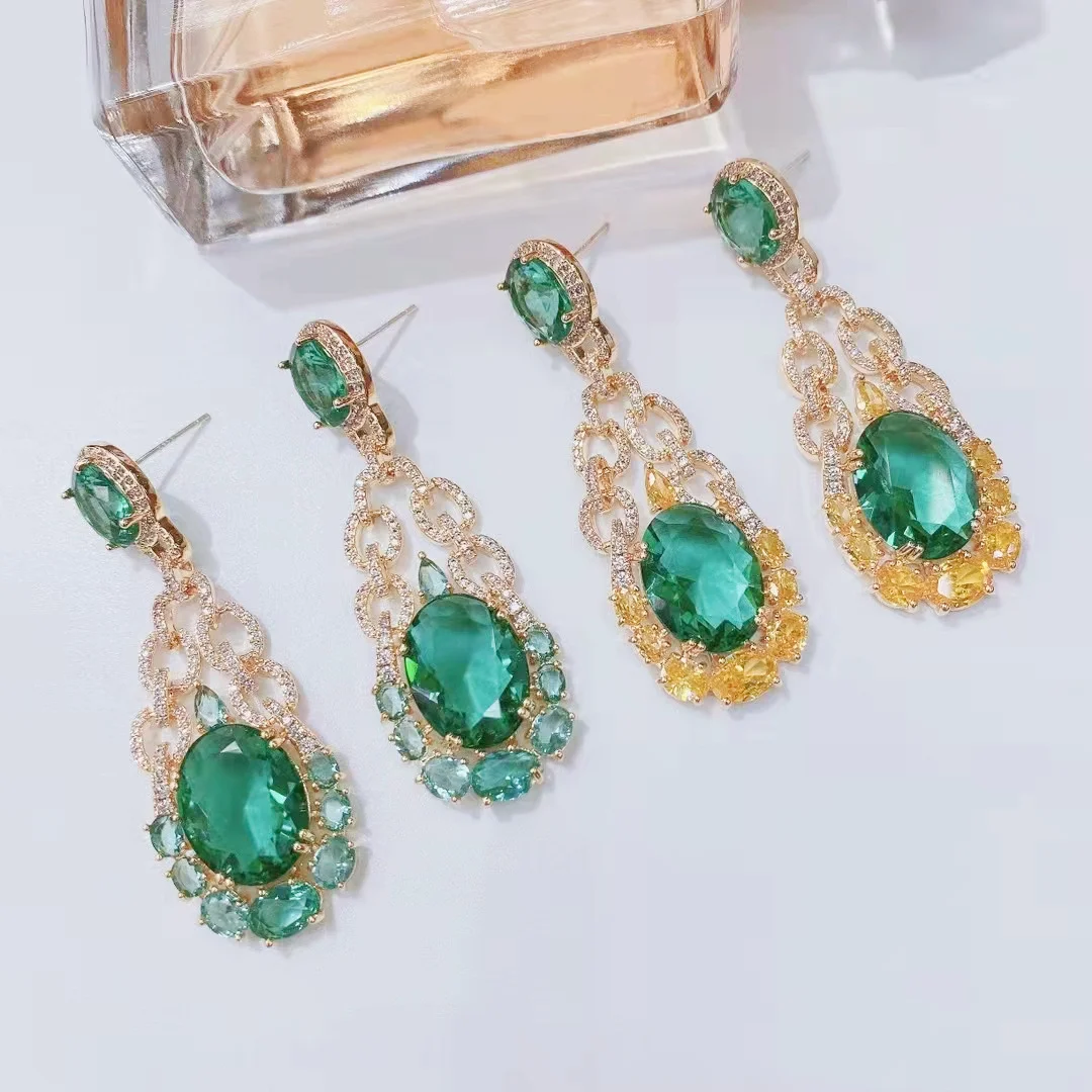 

Серьги-подвески из серебра 925 пробы с изумрудно-зелеными камнями, элегантные свадебные украшения для женщин, подарок на свадьбу или вечеринку