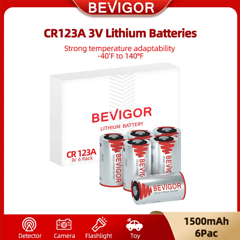 

BEVIGOR CR123A 3V Lithium Batteries 6 PCS1500mAh Long Lasting Photo Battery 3 Volt 123 Battery For Flashlight Security Device