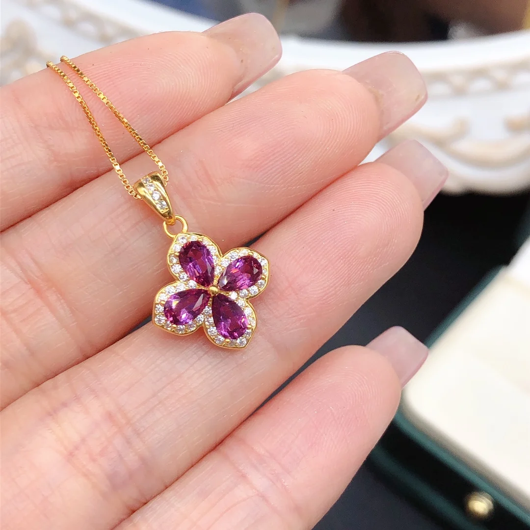 Women's Pendant 925 Sterling Silver Natural Garnet Fire Color Super Good Free Shipping Certified Jewelry Women's Gem Boutique