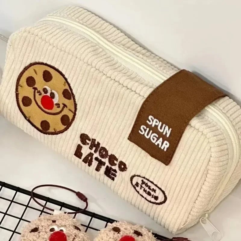 Estuche de lápices de dibujos animados de Pu de felpa Retro, lindo estuche de galletas, papelería para estudiantes, suministros escolares, bolsa de lápices de alta capacidad, bolsa Kawaii