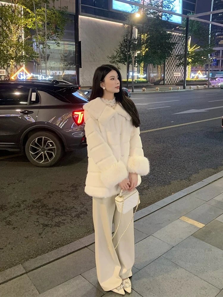 

Ele Loose Women's Fur Coat in Beige Color Eco-friendly Faionable Outerwear for Autumn And Winter Season by KUN