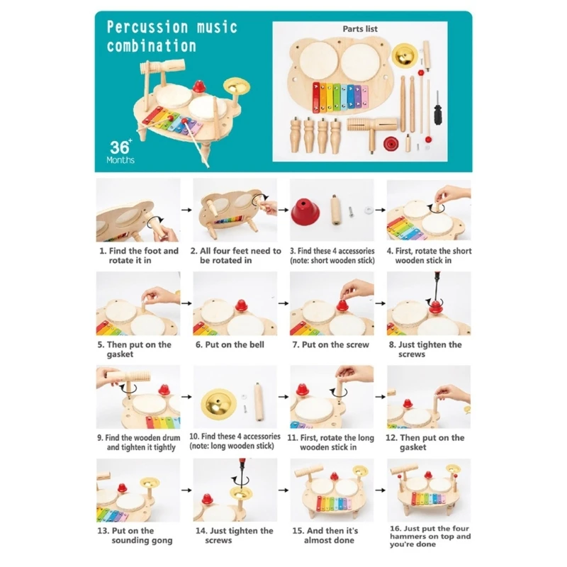 لعبة أداة الموسيقى متعددة الوظائف للأطفال في مرحلة ما قبل المدرسة مجموعة طبلة لعبة الموسيقى قرع Playset لعبة تعزيز الحسية