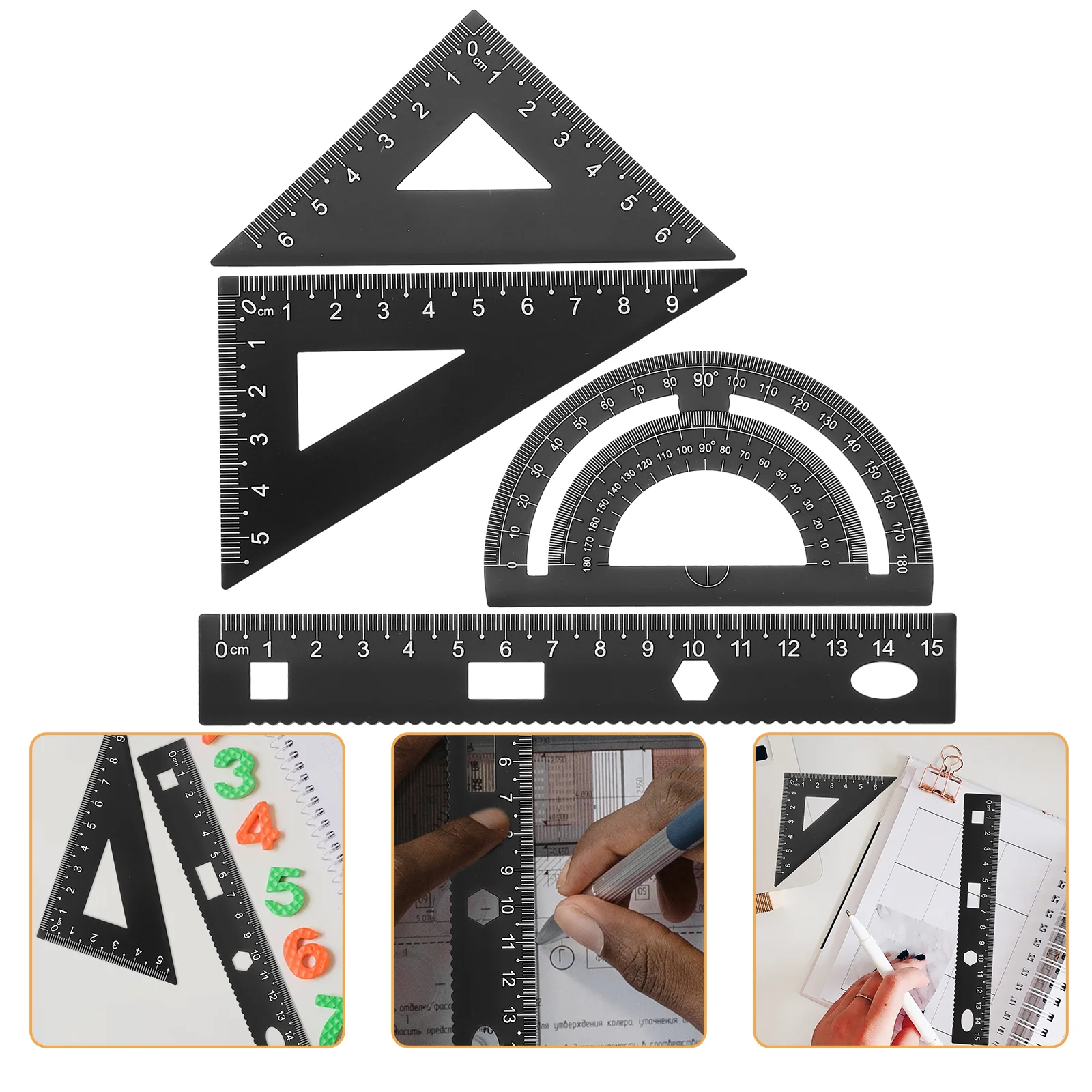 1 комплект из 4 шт., металлическая линейка «сделай сам», прочная офисная металлическая линейка, линейка, набор канцелярских принадлежностей, треугольная пластина, транспортир, тестовая линейка для учеников