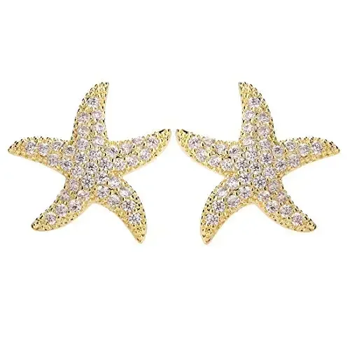 

Classic Golden Diamond Studded Starfish Stud Earrings Gold Plated Shiny Zircon Star Stud Earring for Women Birthday Jewelry Gift