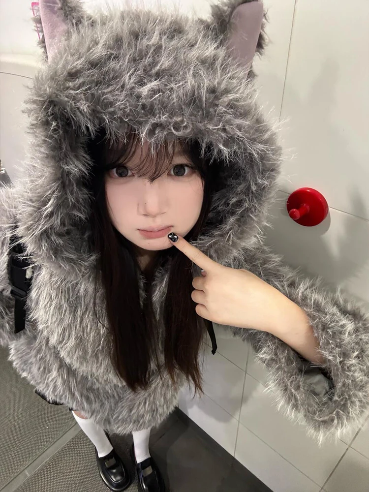 

2025 New Sle American Retro Lamb Fur Jaet Women's ort Thiened Eco-friendly Cotton Coat Winter Warm Hooded Zipper
