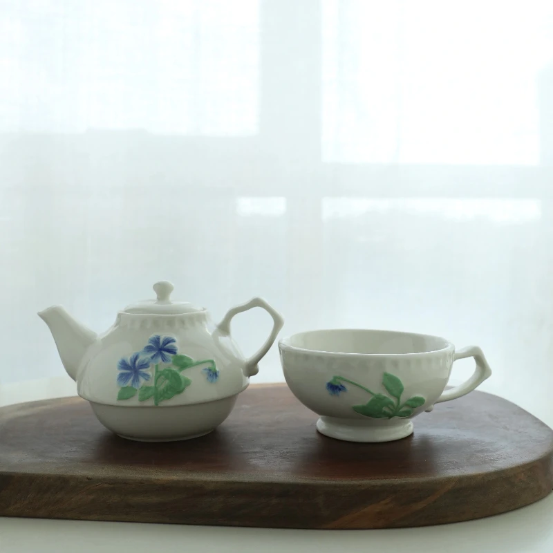 

Nordic minimalist hand-painted ceramic mother and child flower teapot,tea cup set,home office tea set,coffee pot,not heatable