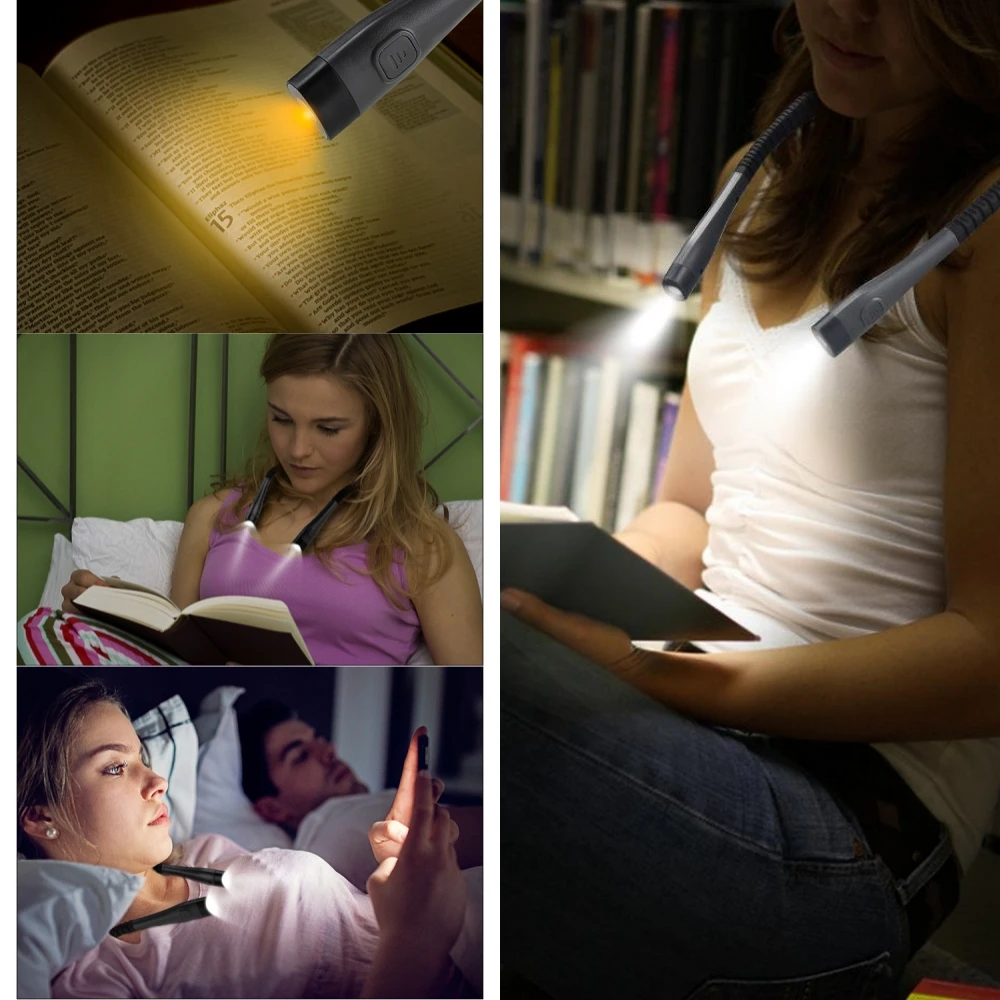 Lampe de Lecture LED Flexible et Réglable, Rechargeable par USB, 3 Couleurs, pour Camping, Réparation, Course à Pied