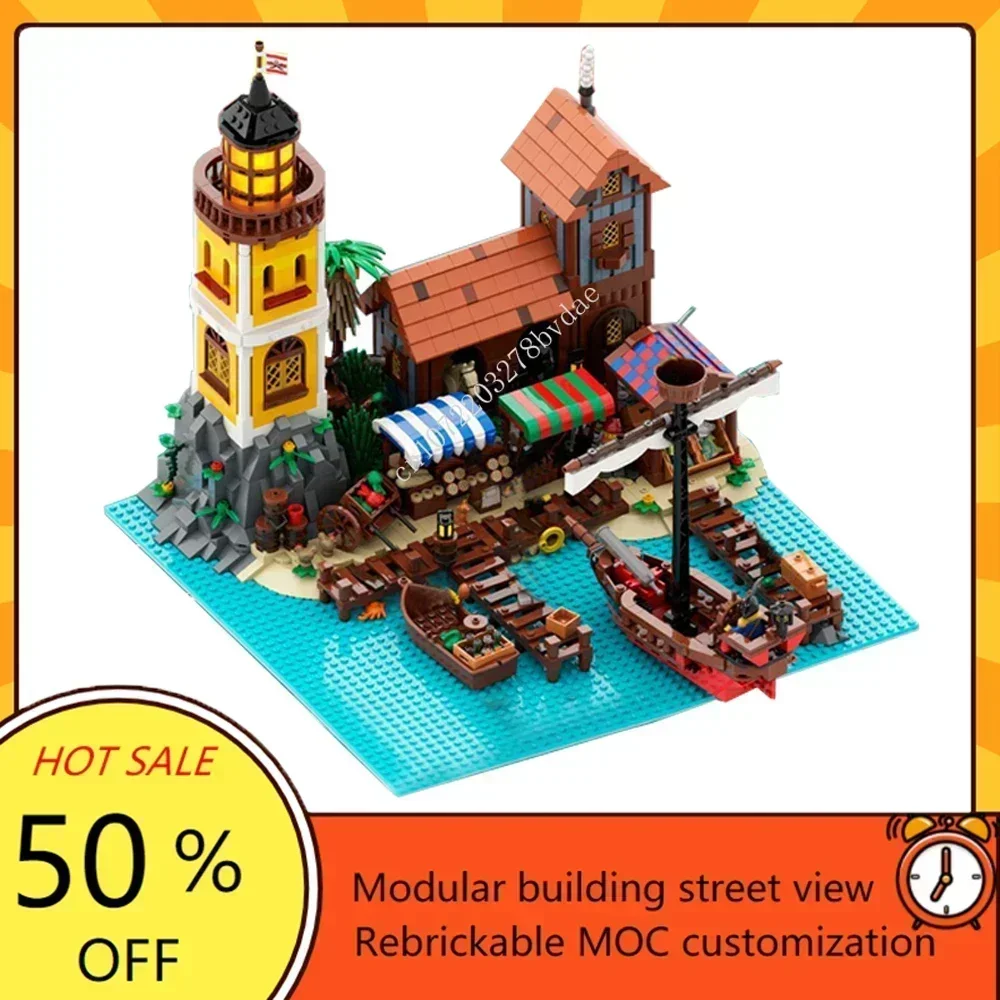 

2155 шт., пиратская барракуда, заливная гавань, индивидуальный комплект модели MOC-сделай сам, сборная технология, архитектурная головоломка для детей, подарок