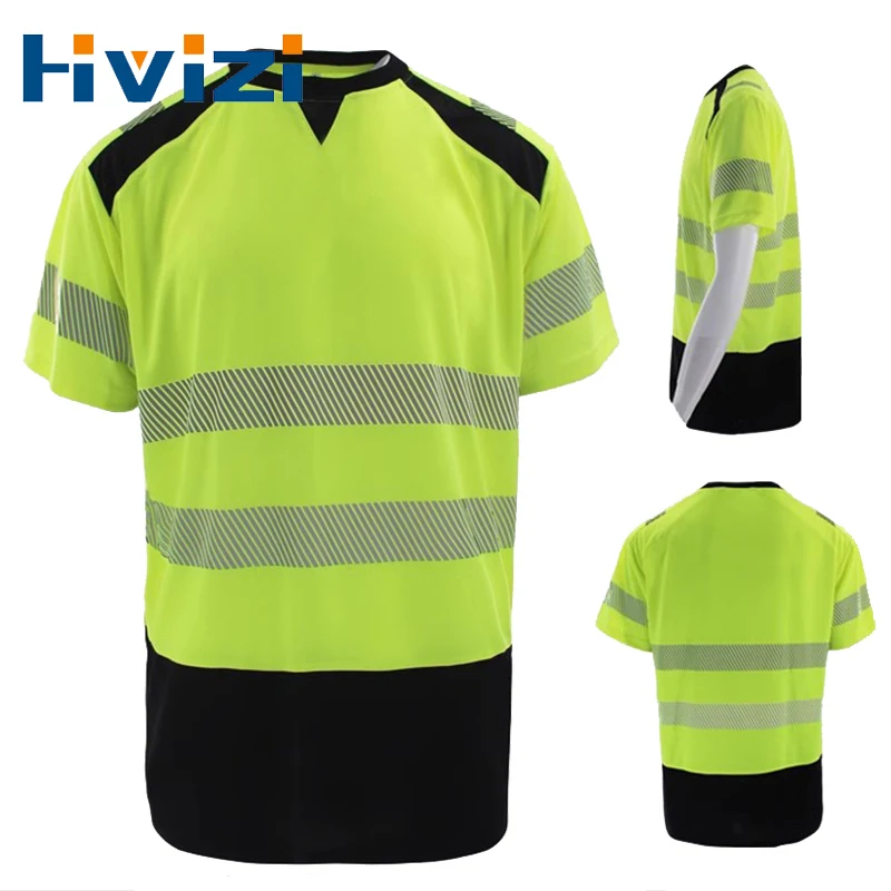 

High Visibility Two-Tone Short Sleeve T-Shirt with Reflective Tapes Summer Hi Vis T Shirt O-neck