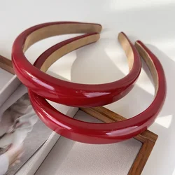 Retro Red Leather Sponge Headband para Mulheres, Hair Hoop, Wash Face, Female Party, Hair Accessories Gift, Fashion Temperament