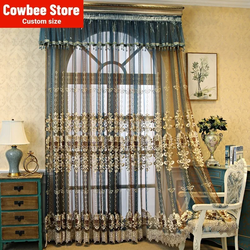 Custom Size Luxurious European Embroidery Yarn Partition To Prevent Mosquitoes Curtains for Living Room Bedroom Dining Classic