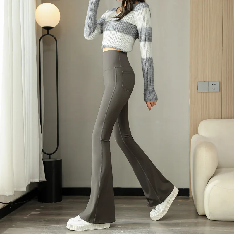 Fashion casual micro cropped pants women Y2k Spring autumn thin high-waisted slimming mop pants Black Barbie design pants long