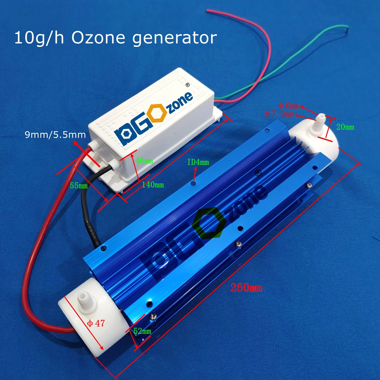 3g 5g 10g Air Cooled Quartz Tube Ozone Generator Tube with Heat Sink Ozonator for Purifying Water Swimming Pool DGOzone