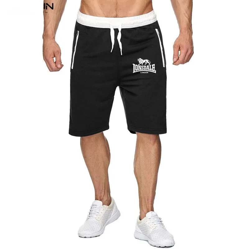 

Men's solid pocket sports shorts, beach shorts, slim summer shorts, zippered pockets, sports pants