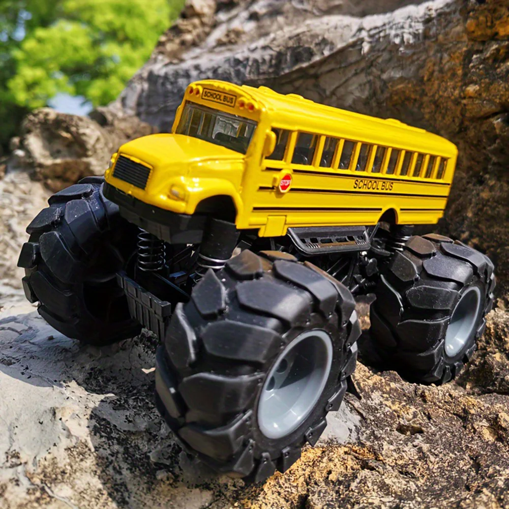Monster School Bus Die Cast Metal Model Pullback Action Toy Monster Truck Big Wheels Play Vehicle Gifts for Kids Boys