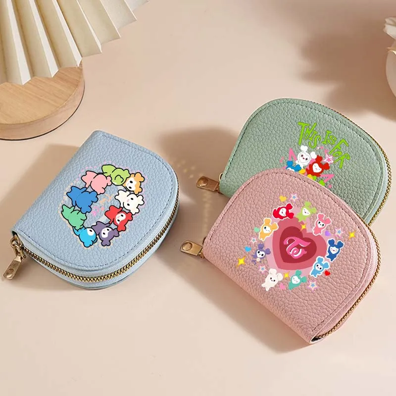 Portefeuille TWICE Kpop avec imprimé de dessins animés d'idoles, porte-cartes, pochette à monnaie portable multifonctionnelle, sacs de rangement Kawaii, cadeau d'anniversaire