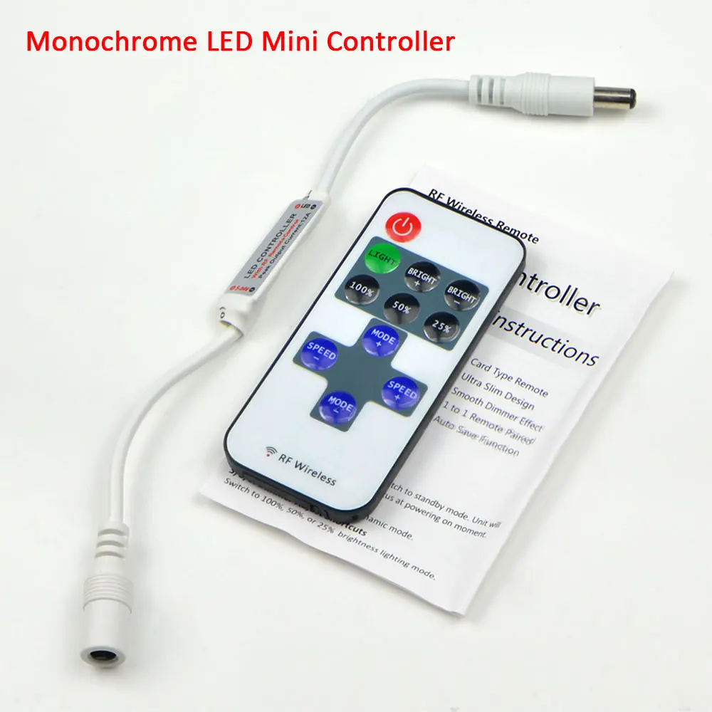 

Single Color LED Controller Light Swtich 12V-24V DC Wireless RF Remoter for COB/Neon Light 2835/5050 Adjustable Brightness