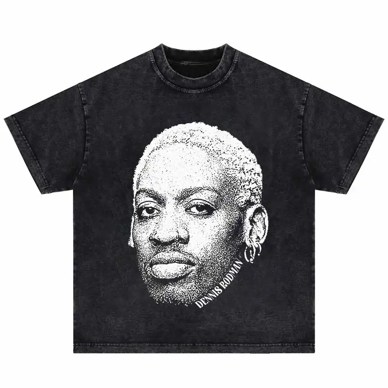 Hiphop Heren Tops Portret Grafisch Bedrukt T-Shirt Vintage Katoenen Streetwear Oversized Dennis Rodman Tshirt Casual Heren Tees