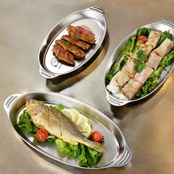 WORTHBUY Stainless Steel Fish Dish Home Steaming Fish Plate Oval Platter Thickened Main Dish Plate Snack Dessert Serving Tray