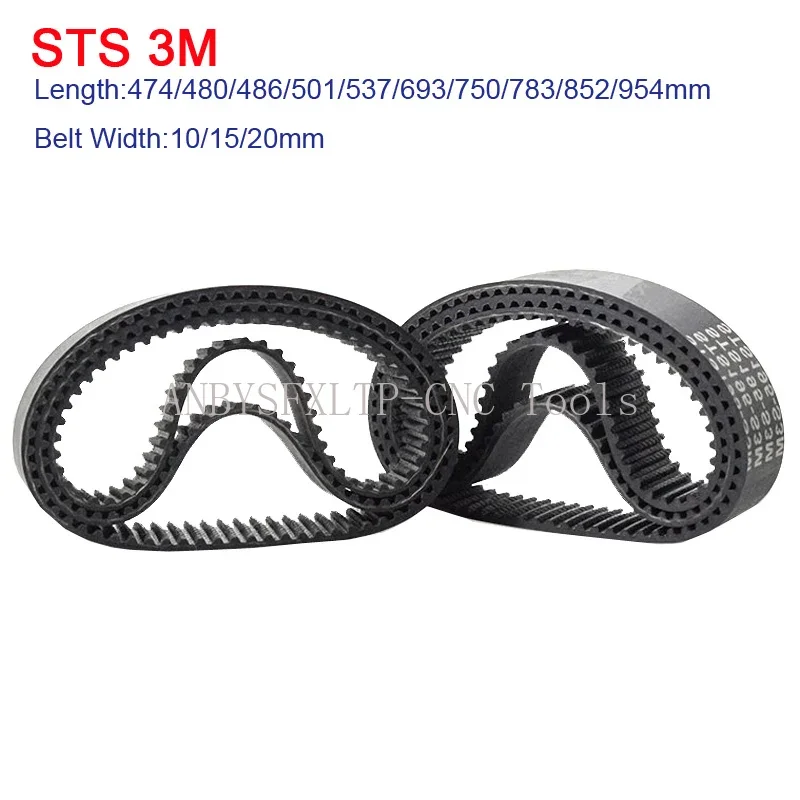 

STS S3M Rubber Timing Pulley Belt 474/480/486/501/537/693/750/783/852/954mm Synchronous Belt Close Loop Belt Width 10/15/20mm