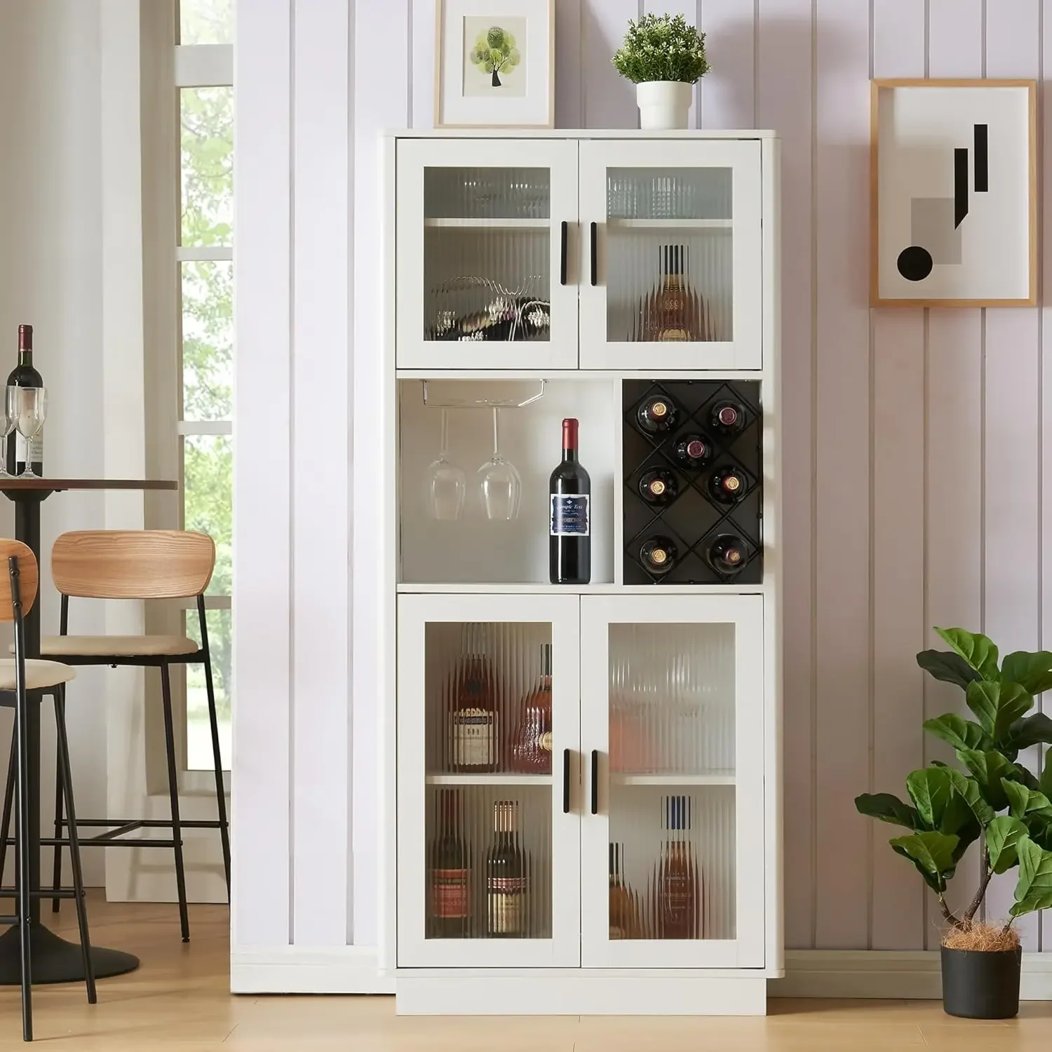 

Led Wine Bar Cabinets With Wine Rack, Wine Bottle Rack, Storage Cabinet For Kitchen, Dining Room, White