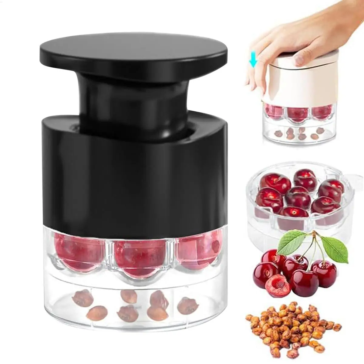Easy-Press Cherry Pitter with 7 Holes Olive Seed Squeeze Tool Stoner Remover Kitchen Corer Aid for Dessert Jam Hawthorn Juice
