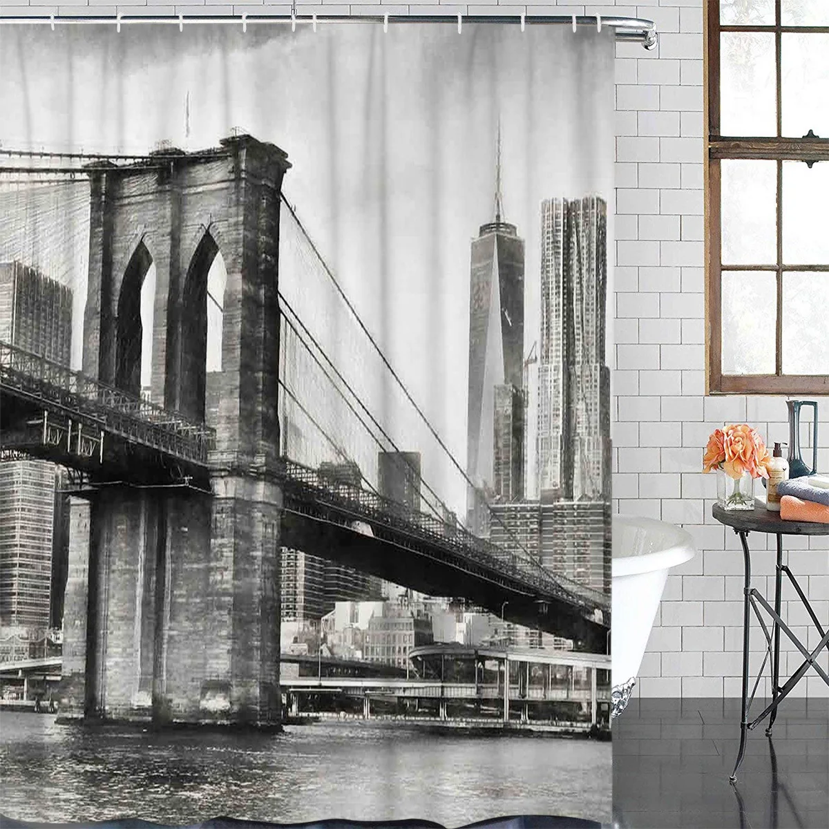 New York City Bridge Building Waterproof Bathroom Decoration Shower Curtain Printed Bathtub Curtains Bathroom Accessories