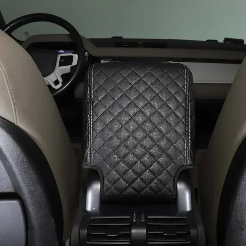 Leather Black Car Armrest Box Storage Box Cover Trim Stickers For Land Rover Defender 90 110 130 2020-2024 Car Accessories