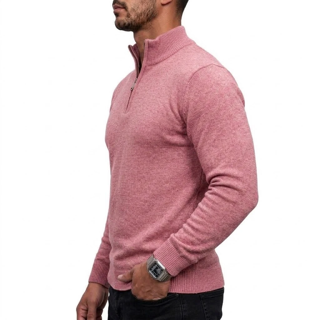 Neuer Herren-Pullover mit Reißverschluss, Slim Fit, Stehkragen, Lässiger Langarm-Strickpullover, Warmes Oberteil für den Winter, Strickbekleidung – Detail 10