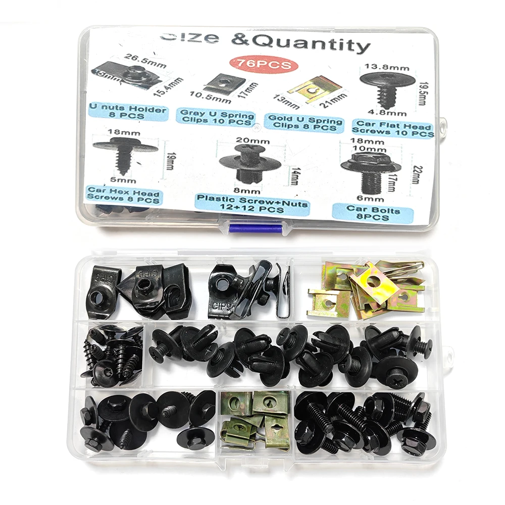 Mixed Car Metal Screw Clips Set U-Type Fastener Clip with Screw Anti-rust Fender Bumper Protection Buckle Iron Sheet Screw