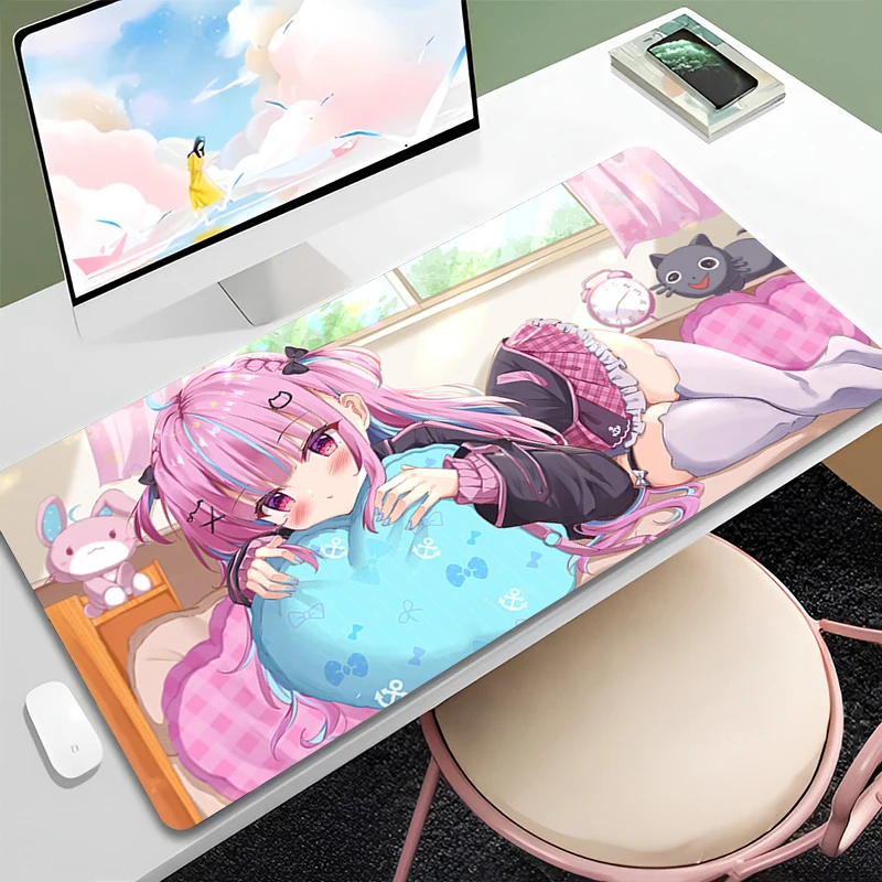 

Minato Aqua Hololive Anime Mousepad Edge Locking Keyboard Desk Mat PC Game Cabinet Carpet Laptop Mouse Pad Kawaii Girl Table Mat