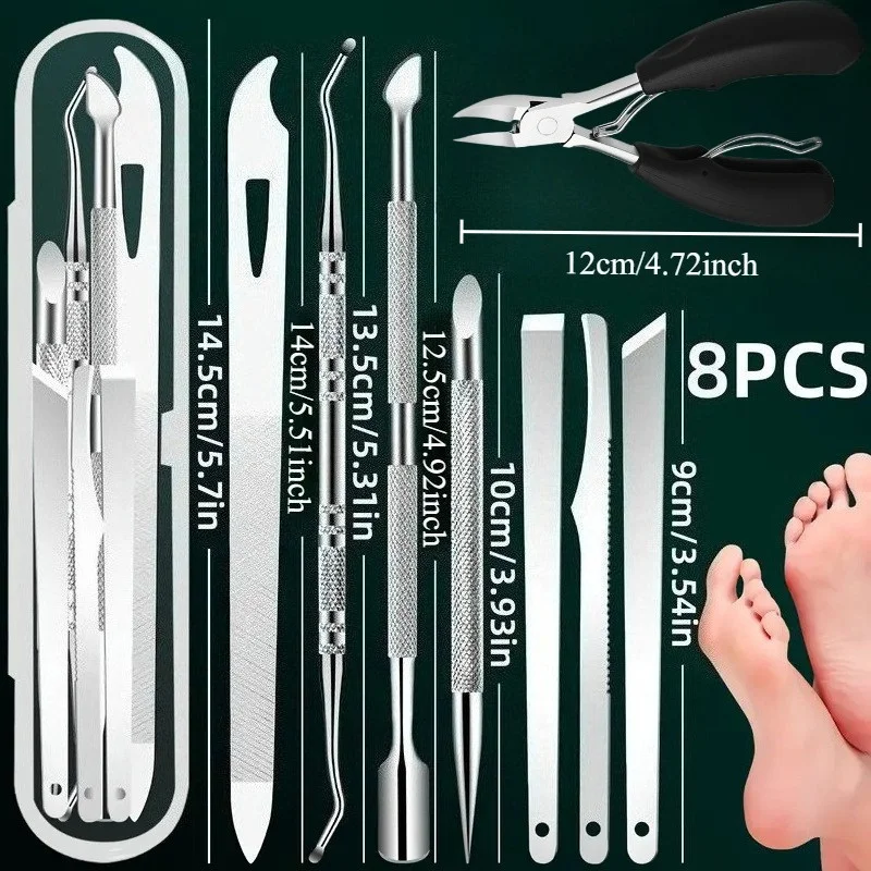 ชุดดูแลเล็บมืออาชีพ 8 ชิ้น - ชุดหนังกําพร้าสแตนเลส, เครื่องมือแต่งเล็บ, ไม่มีชุดดูแลเท้าไฟฟ้าพร้อมกล่องเก็บของแบบพกพา