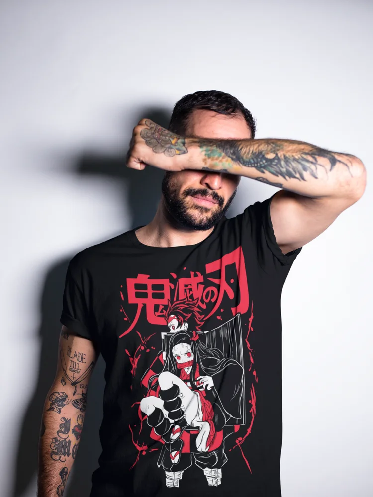 Tanjiro Nezuko T-Shirt Demon Slayer Kimetsu No Yaiba Manga Horror Shirt All Size