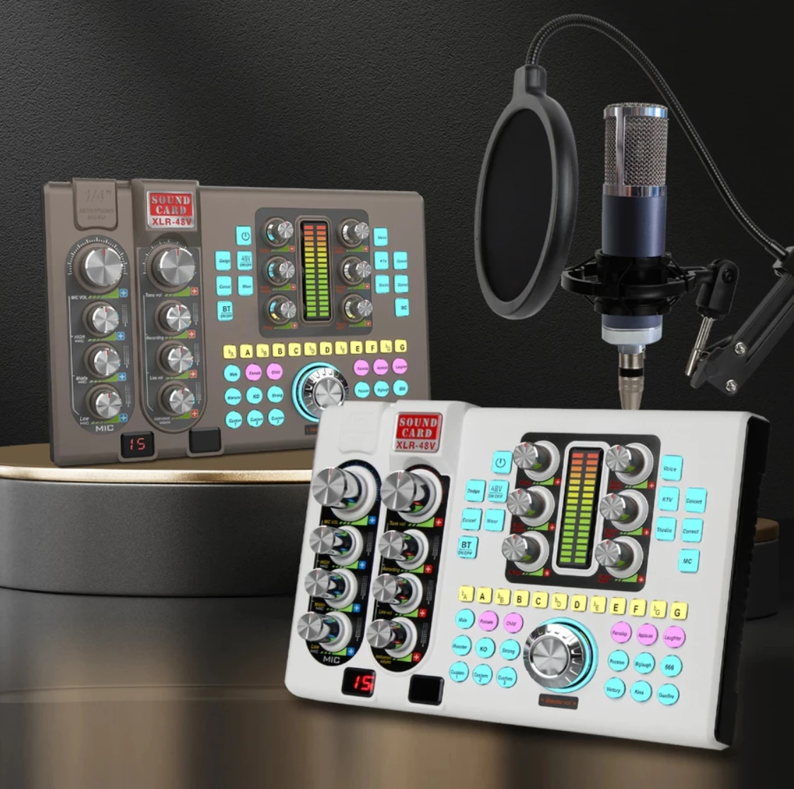 

Live Sound Card And Audio Interface With DJ Mixer Effects Voice Changer Bluetooth-compatible Mixer For Live Streaming Singing